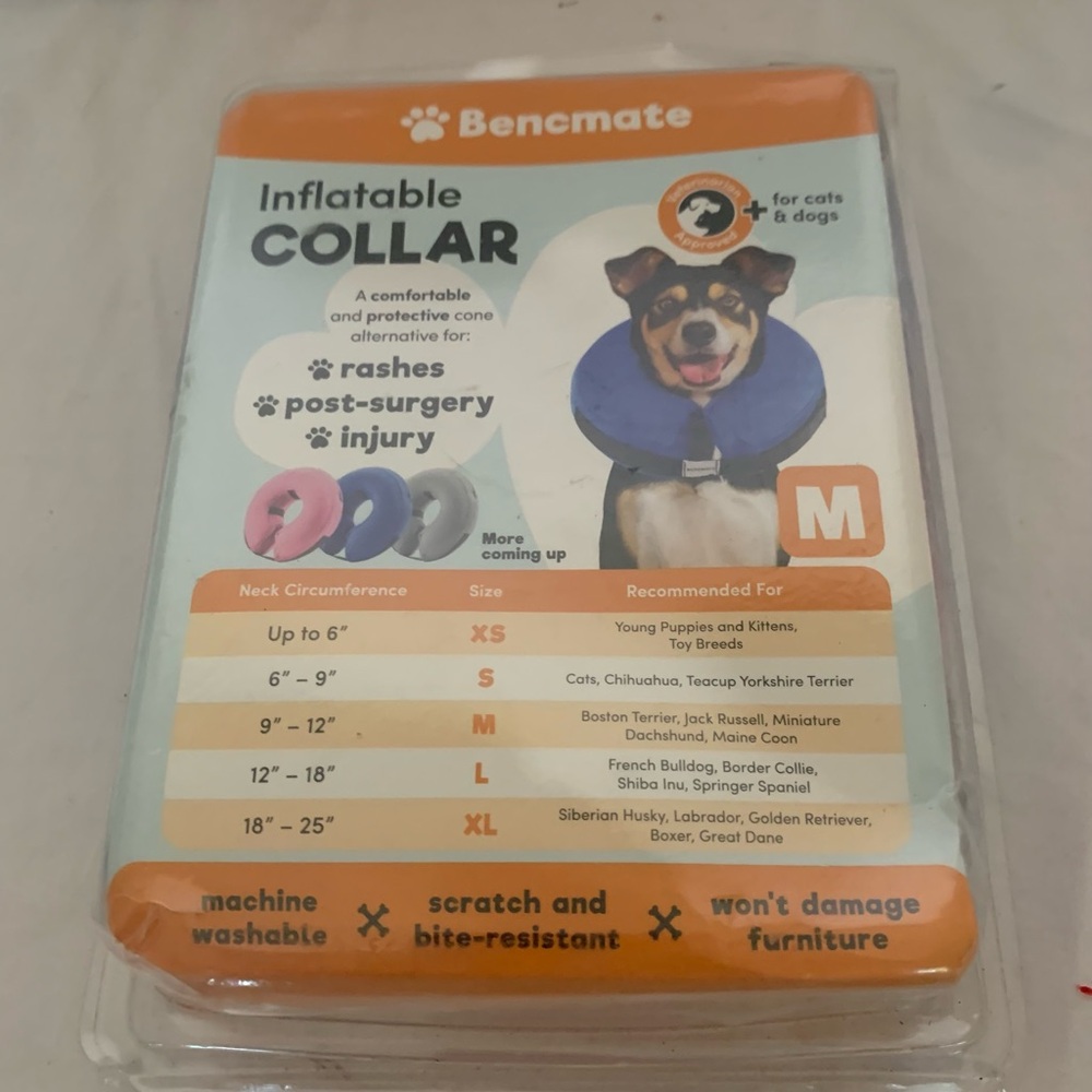 BENCMATE Protective Inflatable Collar for Dogs Soft Pet Recovery Size M Blue